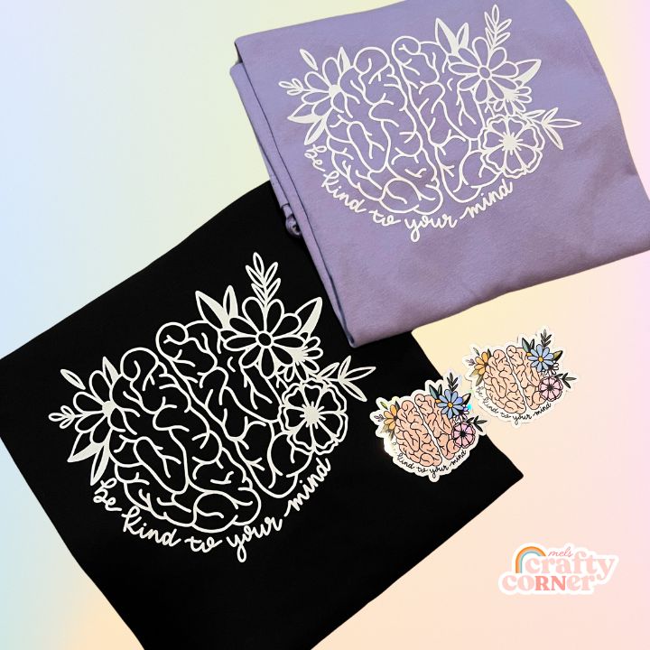 Mel's Crafty Corner Be Kind to Your Mind t-shirt packaged for order