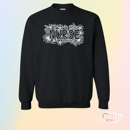 Black Floral Nurse Classic Crewneck product mockup