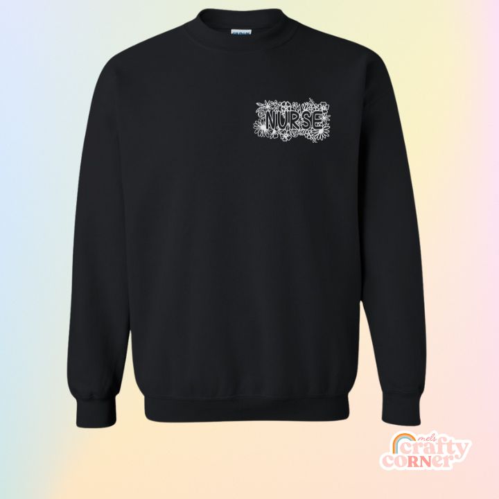 Black Pocket Floral Nurse classic crewneck sweatshirt mockup by Mel's Crafty Corner