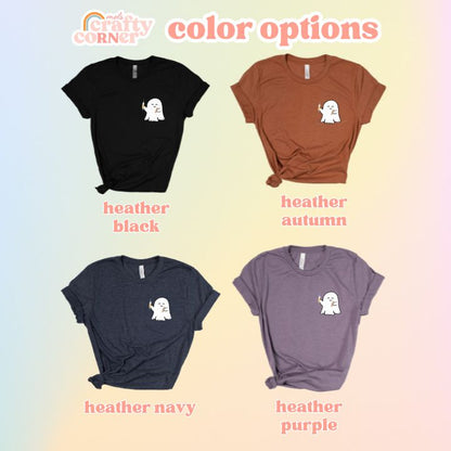 Color options available for the Boo-Boo Ghostie softest t-shirt by Mel's Crafty Corner