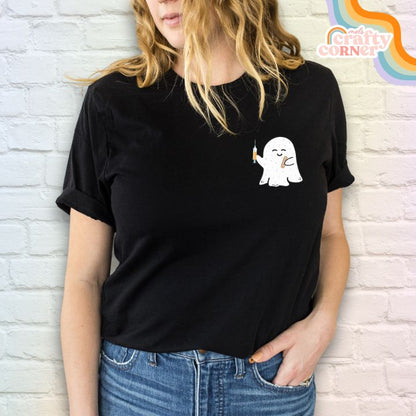 Boo-Boo Ghostie design on softest t-shirt, main product image by Mel's Crafty Corner