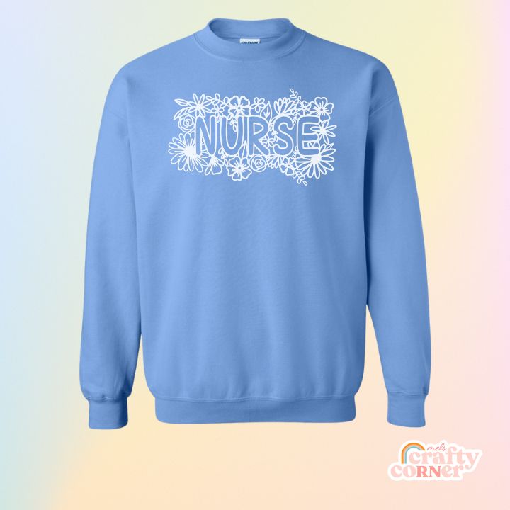 Carolina blue Floral Nurse Classic Crewneck product mockup