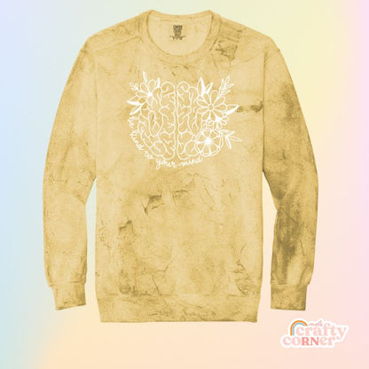 Citrine-colored Be Kind to Your Mind Premium ColorBlast Crewneck