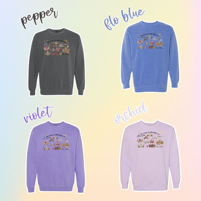 Collage of different color crewnecks sweatshirts with the Crown of Authority design