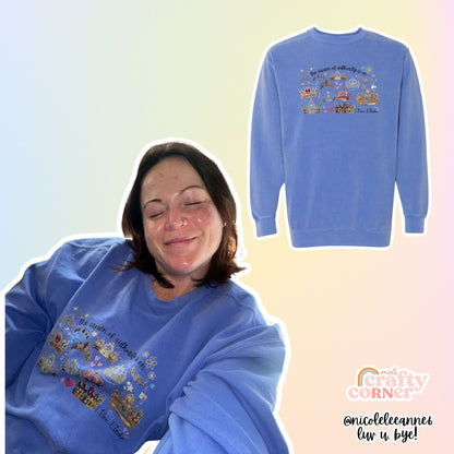 Woman wearing Flo Blue Crown of Authority crewneck sweatshirt