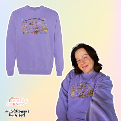 Women wearing violet Crown of Authority Crewneck
