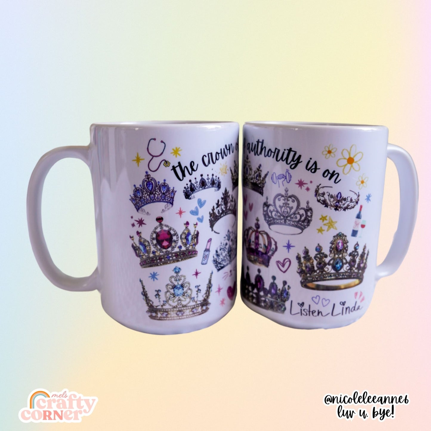 Multiple angles of the Crown of Authority mug by Mel's Crafty Corner