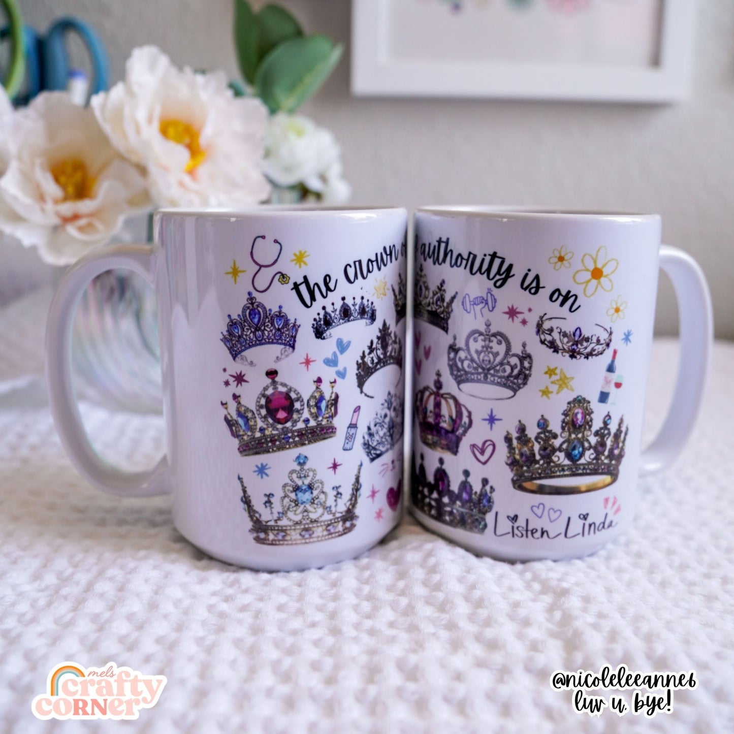 Multiple angles of the Crown of Authority mug by Mel's Crafty Corner