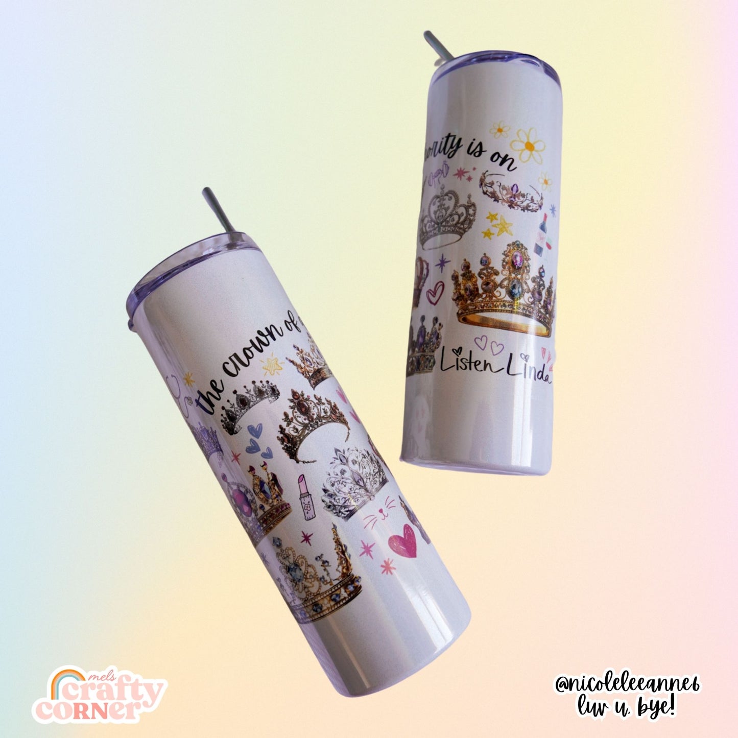 Crown Of Authority design on 20 oz stainless steel tumbler, main product image by Mel's Crafty Corner