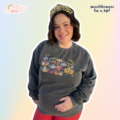 Woman wearing Crown of Authority Pepper crewneck