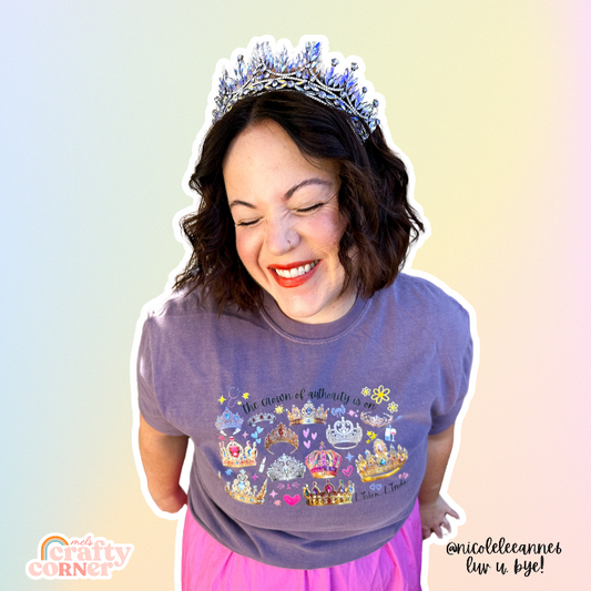 Women smiling wearing Crown of Authority t-shirt