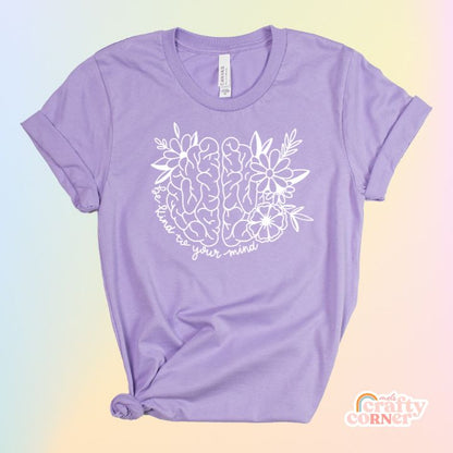 Dark lavender Be Kind to Your Mind soft t-shirt product mockup