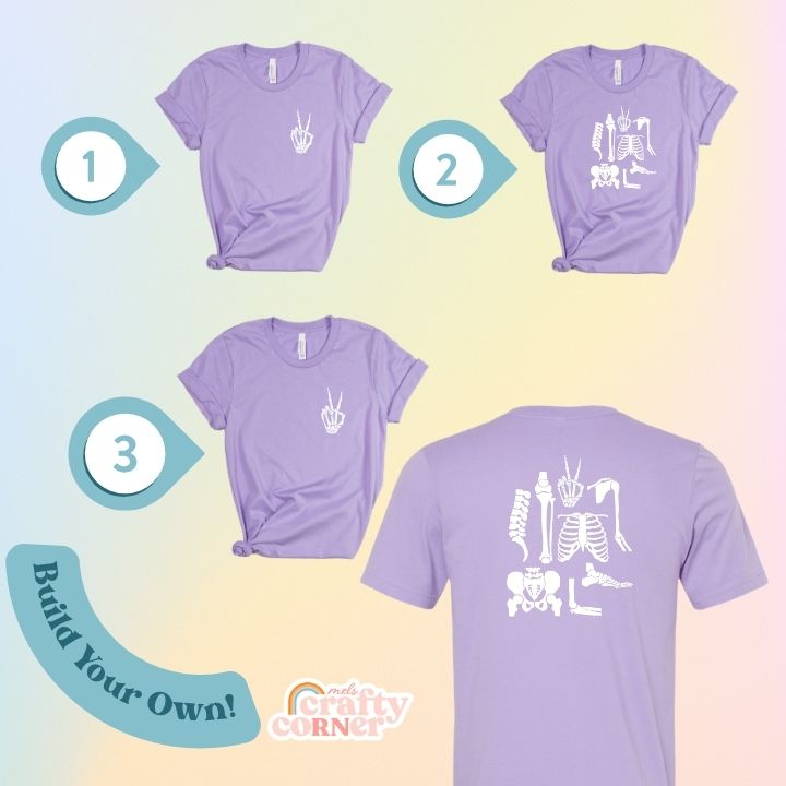 Dark lavender Build Your Boneyard softest t-shirt mockup showing back view by Mel's Crafty Corner