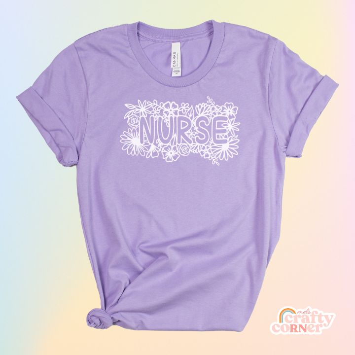 Dark lavender Floral Nurse soft t-shirt product mockup