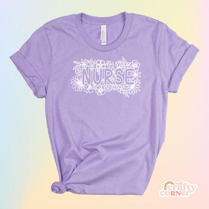 Dark lavender Floral Nurse soft t-shirt product mockup