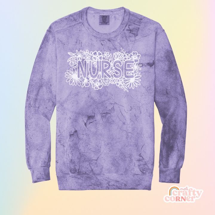 Amethyst-colored Floral Nurse Premium ColorBlast Crewneck