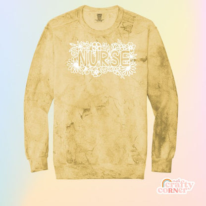 Citrine-colored Floral Nurse Premium ColorBlast Crewneck