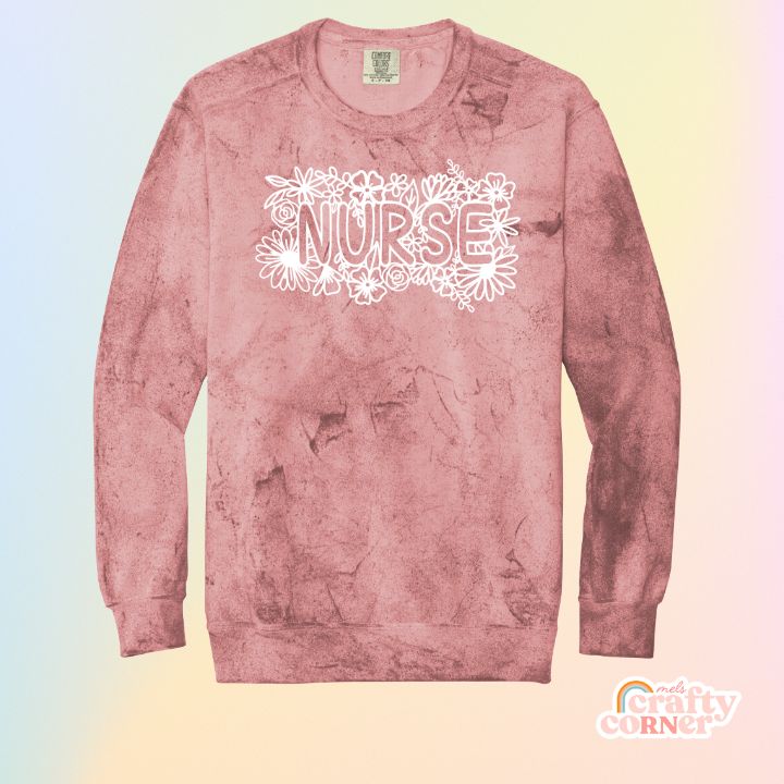 Clay-colored Floral Nurse Premium ColorBlast Crewneck