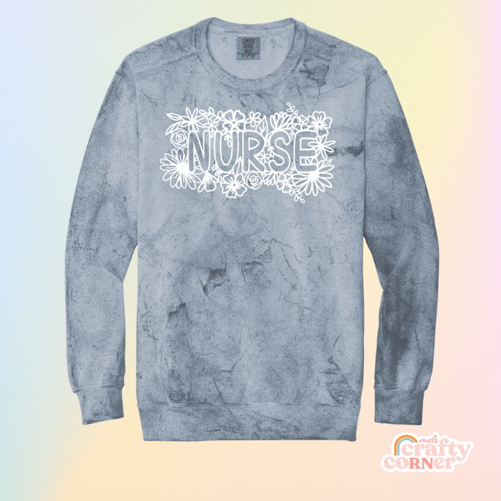 Ocean blue Floral Nurse Premium ColorBlast Crewneck