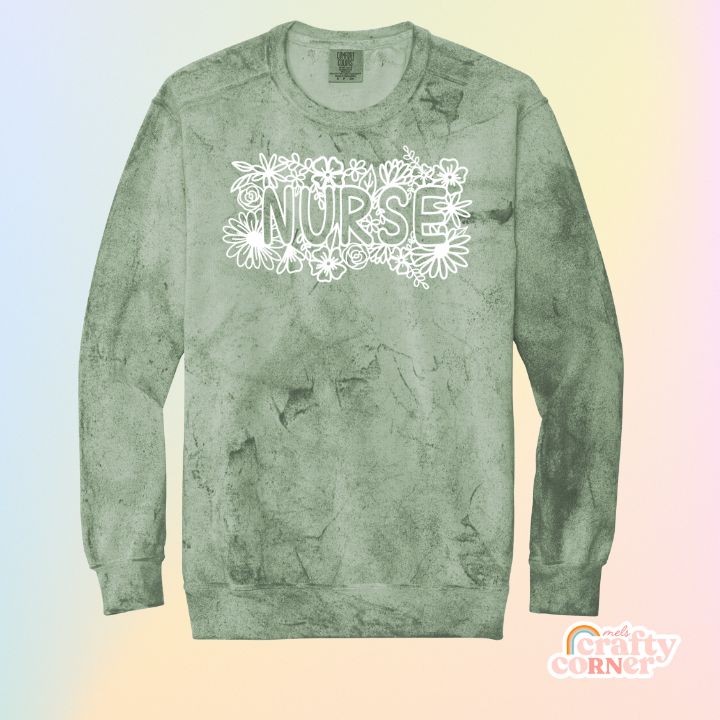 Ocean blue Floral Nurse Premium ColorBlast Crewneck alternate view