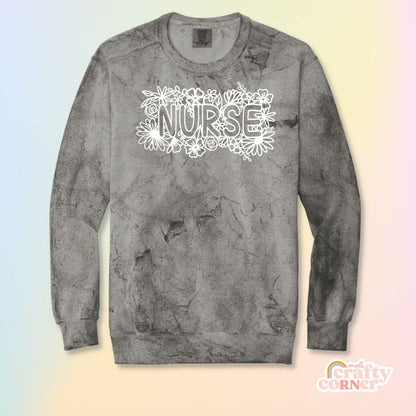 Smoke-colored Floral Nurse Premium ColorBlast Crewneck