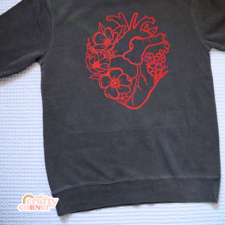 Back view of Floral Anatomical Heart premium crewneck sweatshirt by Mel's Crafty Corner