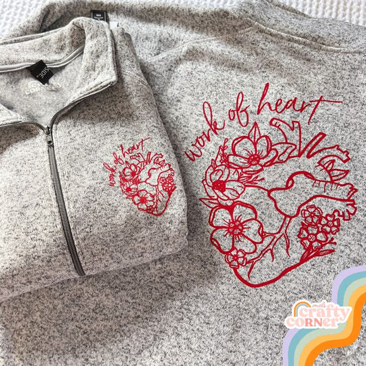 Floral Anatomical Heart (WOH) design on fleece zip-up jacket, main product image by Mel's Crafty Corner