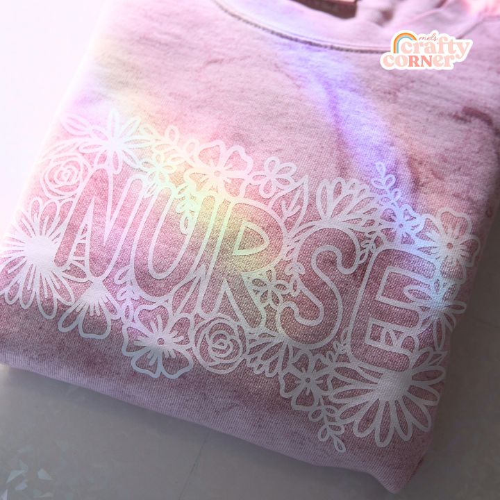 Clay-colored Floral Nurse Premium ColorBlast Crewneck folded