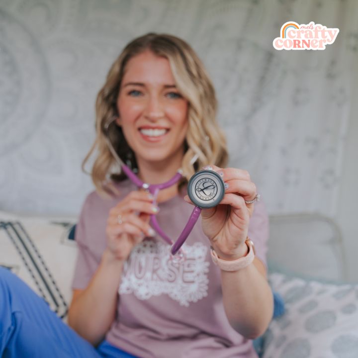 Melanie wearing Floral Nurse t-shirt in casual setting