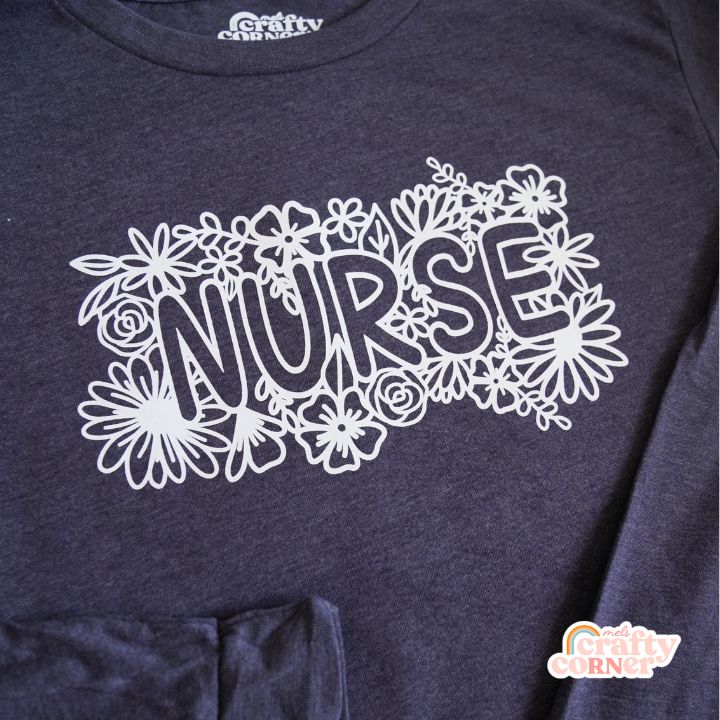 Navy blue Floral Nurse soft long sleeve shirt by Mel's Crafty Corner