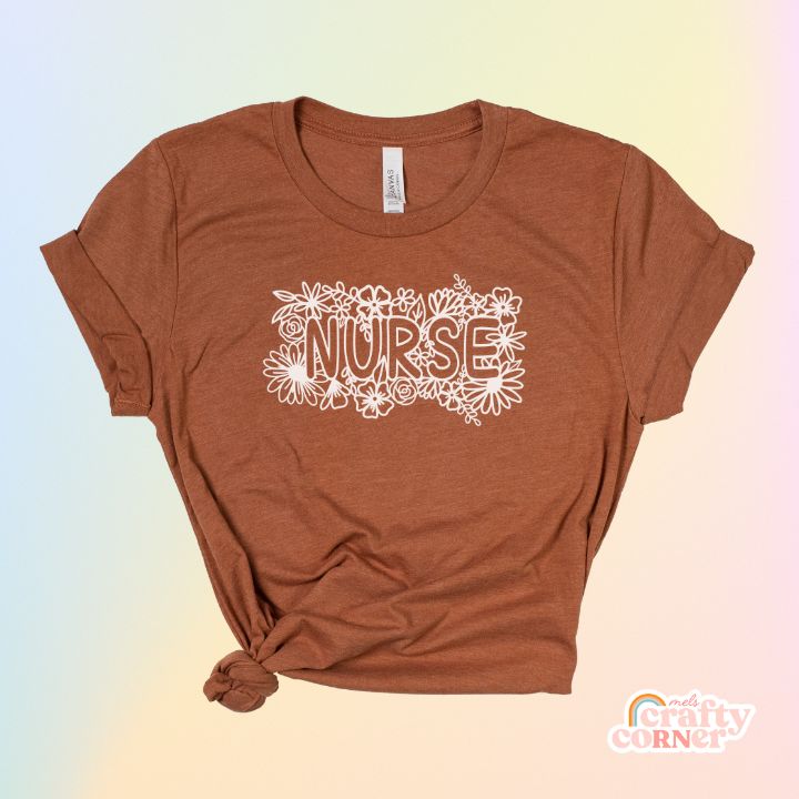 Heather autumn Floral Nurse soft t-shirt product mockup
