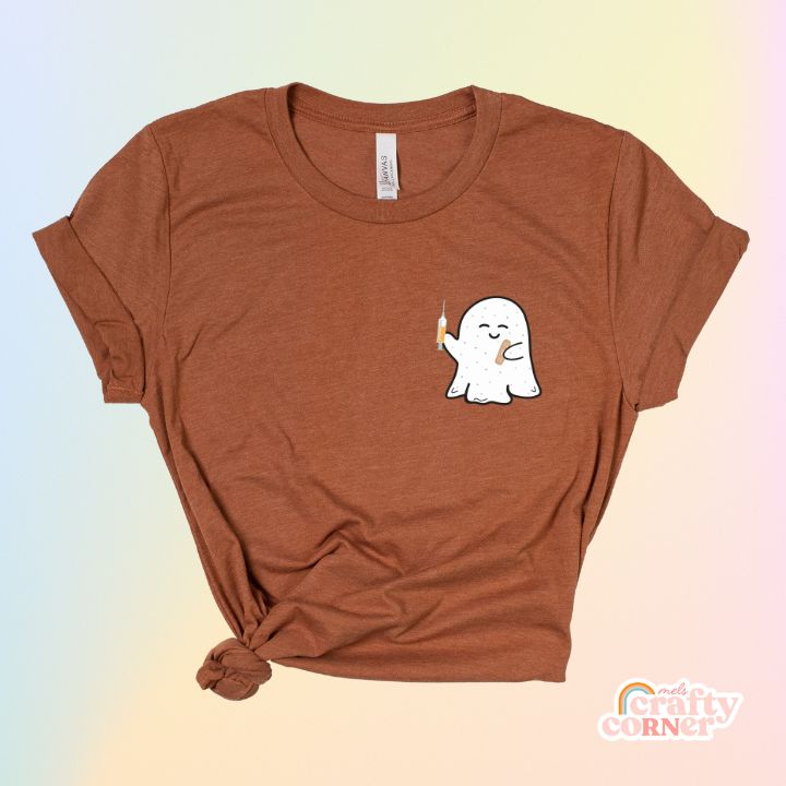 Heather autumn Boo-Boo Ghostie softest t-shirt mockup by Mel's Crafty Corner