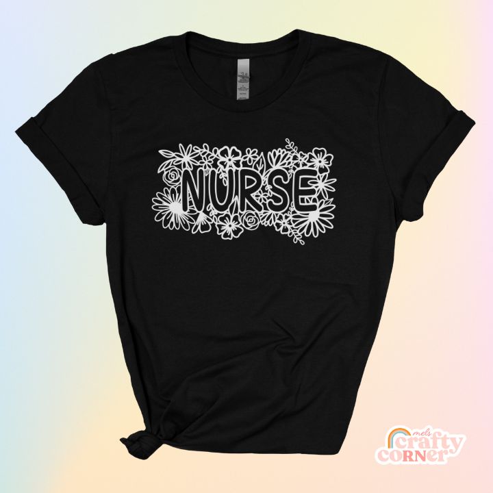 Heather black Floral Nurse soft t-shirt product mockup