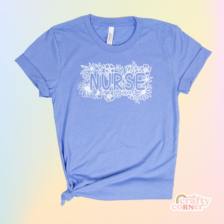 Heather Carolina blue Floral Nurse soft t-shirt product mockup