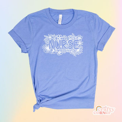 Heather Carolina blue Floral Nurse soft t-shirt product mockup