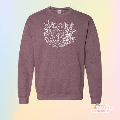 Heather maroon Be Kind To Your Mind classic crewneck sweatshirt mockup by Mel's Crafty Corner