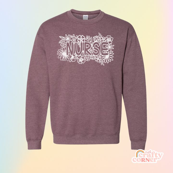 Heather maroon Floral Nurse Classic Crewneck product mockup