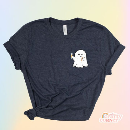 Heather navy Boo-Boo Ghostie softest t-shirt mockup by Mel's Crafty Corner