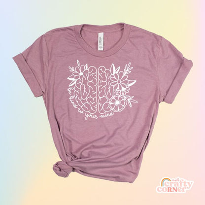 Heather orchid Be Kind to Your Mind soft t-shirt product mockup