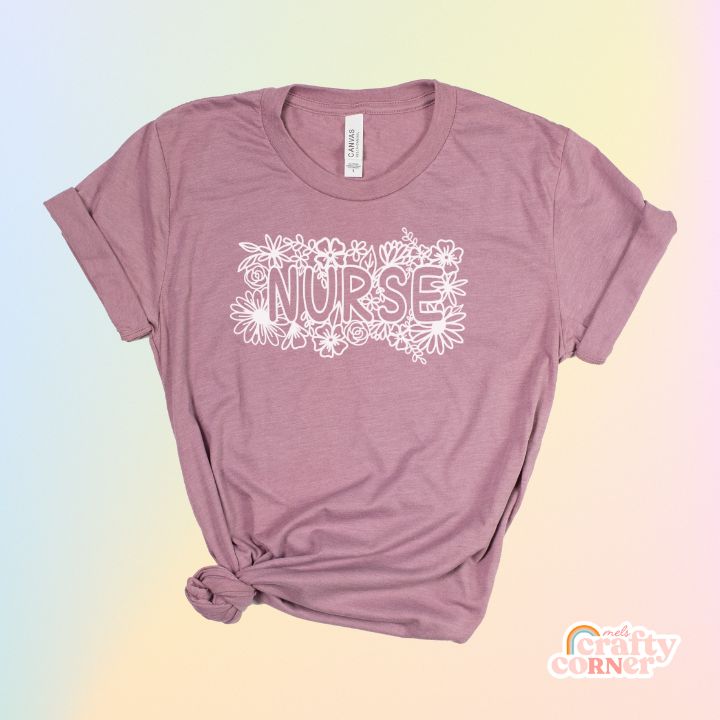 Heather orchid Floral Nurse soft t-shirt product mockup