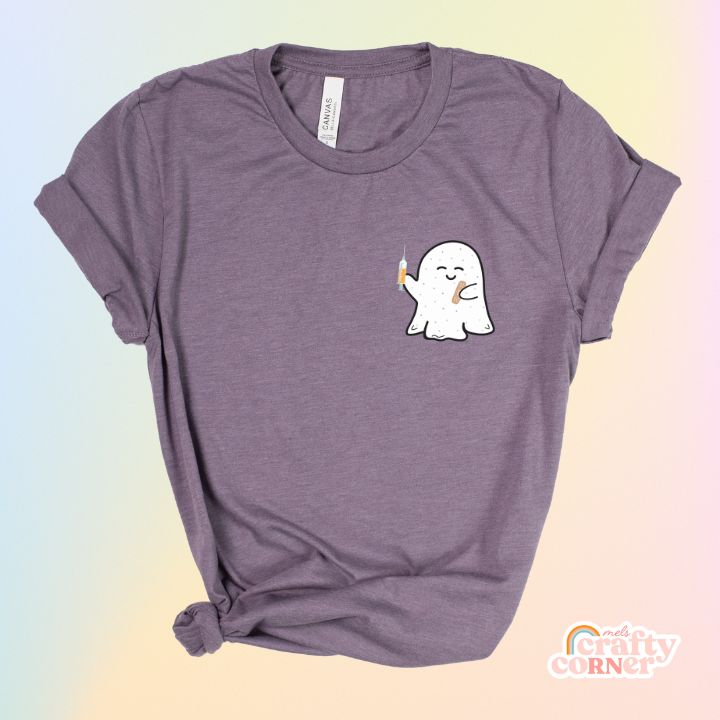 Heather purple Boo-Boo Ghostie softest t-shirt mockup by Mel's Crafty Corner