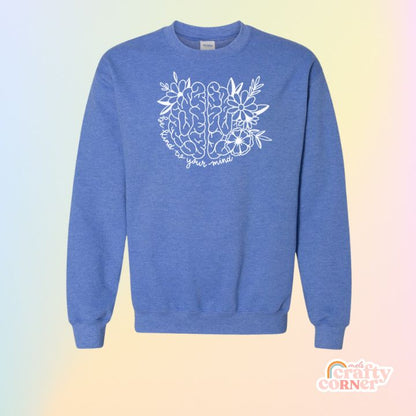 Heather royal Be Kind To Your Mind classic crewneck sweatshirt mockup by Mel's Crafty Corner