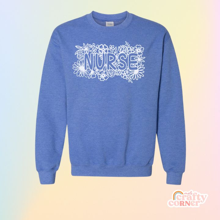 Heather royal blue Floral Nurse Classic Crewneck product mockup