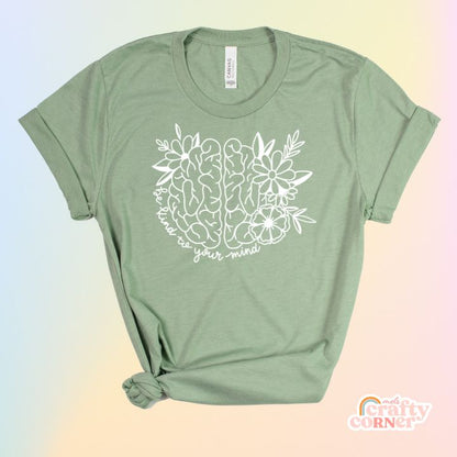Heather sage Be Kind to Your Mind soft t-shirt product mockup