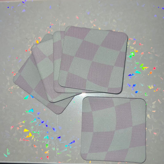 Pink Checkered Wavy Foam Square Coaster
