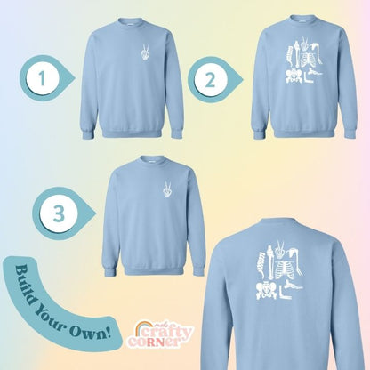 Light blue Build Your Boneyard classic crewneck sweatshirt mockup by Mel's Crafty Corner