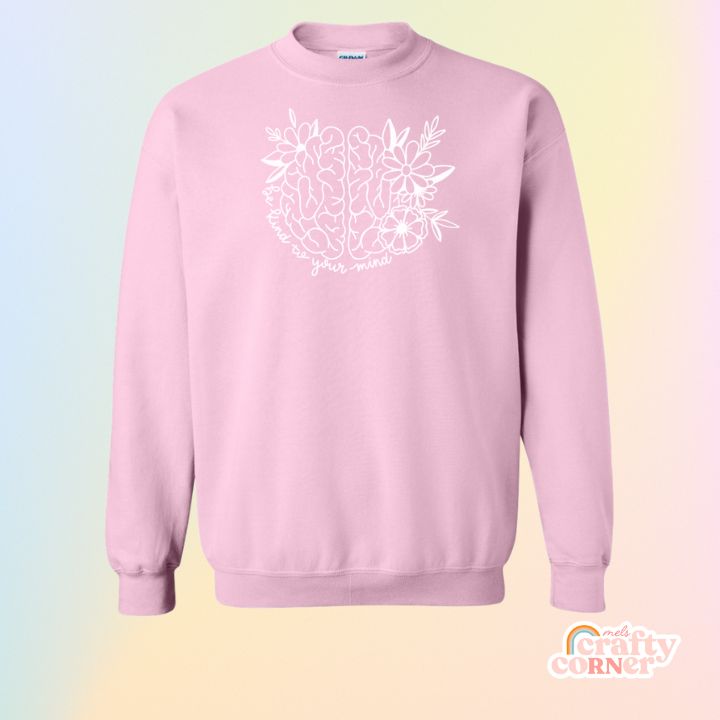 Light pink Be Kind To Your Mind classic crewneck sweatshirt mockup by Mel's Crafty Corner