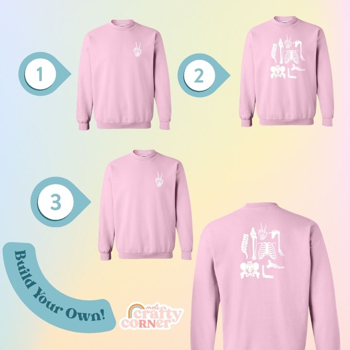 Light pink Build Your Boneyard classic crewneck sweatshirt mockup by Mel's Crafty Corner