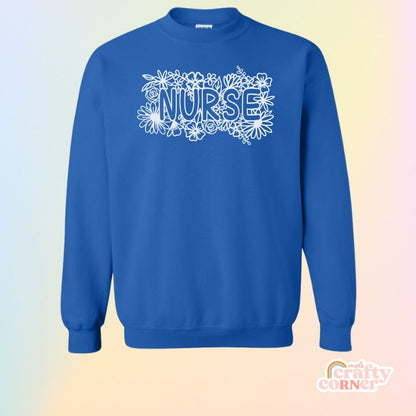 Royal blue Floral Nurse Classic Crewneck product mockup