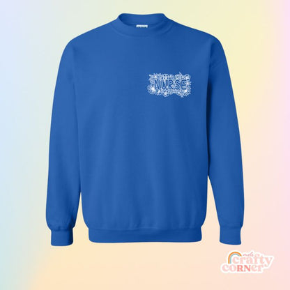 Royal blue Pocket Floral Nurse classic crewneck sweatshirt mockup by Mel's Crafty Corner